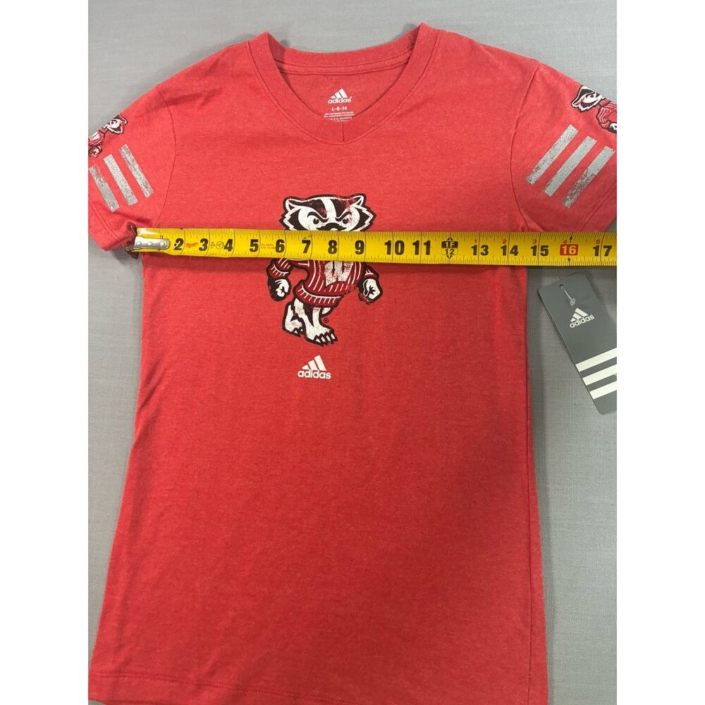 Adidas Wisconsin Badgers Youth Large 14 Red Graphic T-Shirt NCAA NWT - Picture 6 of 7